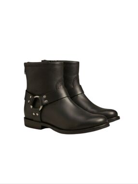 Frye Phillip Harness Short Black Leather Ankle Boots 5.5 NEW‎